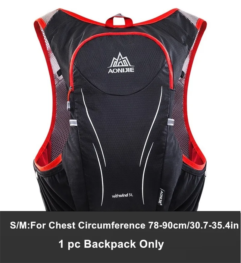 Red SM BP Only AONIJIE, уличный спортивный рюкзак для бега, 5л, марафон, гидратационный жилет, пакет для 1,5л, сумка для воды, супер светильник, сумка для велоспорта, походов - Цвет: Red SM BP Only