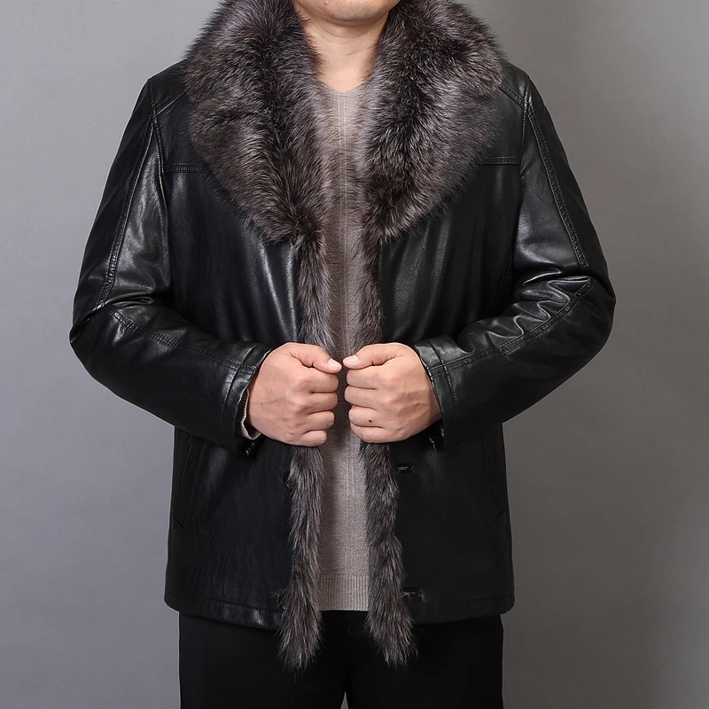 Mu Yuan Yang 50% скидка мужские зимние кожаные куртки утолщенное пальто из