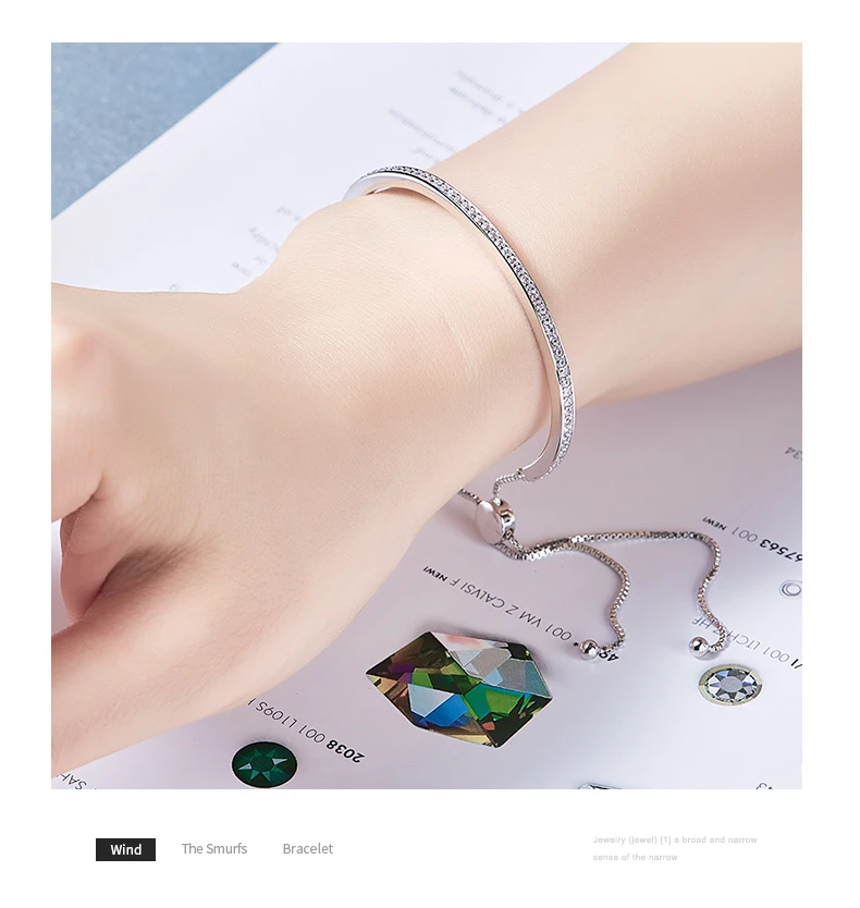 CDE Embellished with crystals Bracelet Bangle Woman Zircon 925 Sterling Silver Fine Jewelry Elegant Chic Bijous