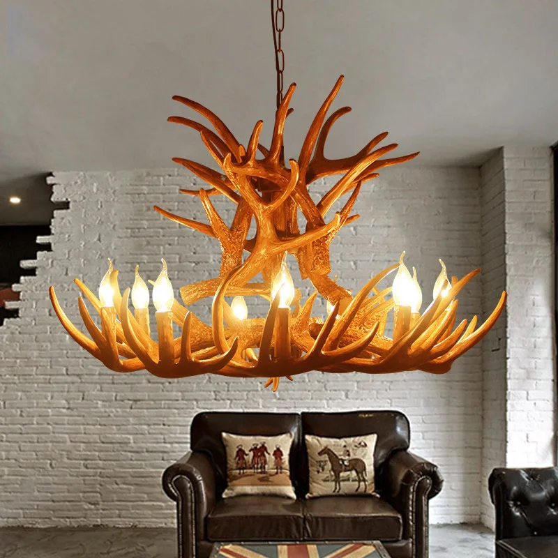 

Europe Retro pendant lamp Candle Antler Chandelier American Resin Deer Horn Lights Home Decoration lamp E14 110-240V
