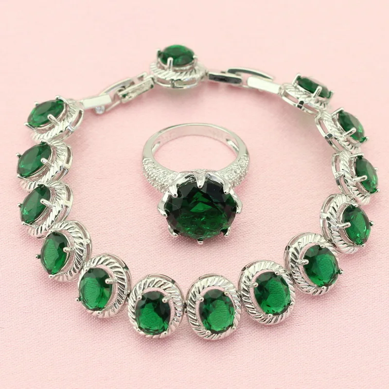 Эшли Мода и классический зеленый камень Серебряный цвет Ювелирные наборы для