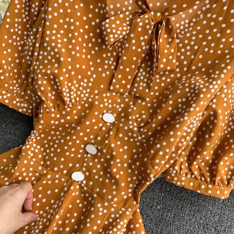 2019 новые модные женские платья летние французские винтажные в горошек с бантом