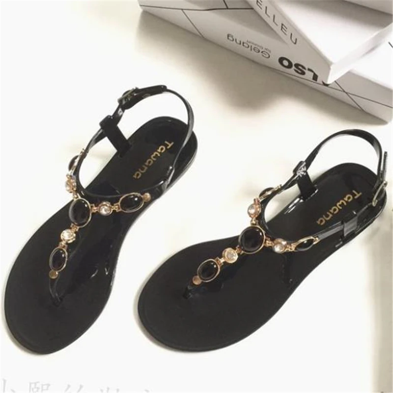 2018 винтажные богемные сандалии стразы на плоской подошве женские подошве|flat