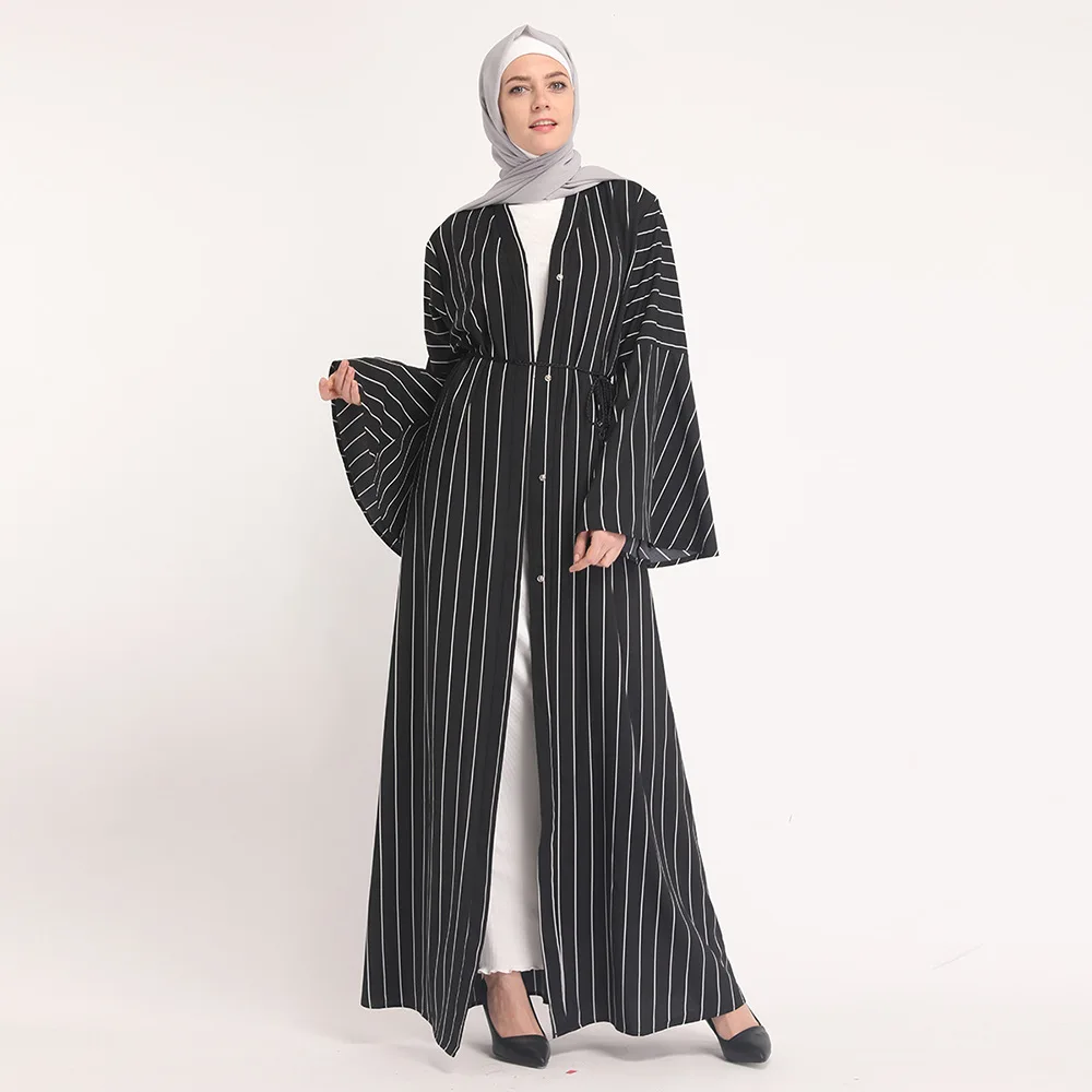 Женский кардиган в полоску Abaya черный синий мусульманский кимоно Бангладеш
