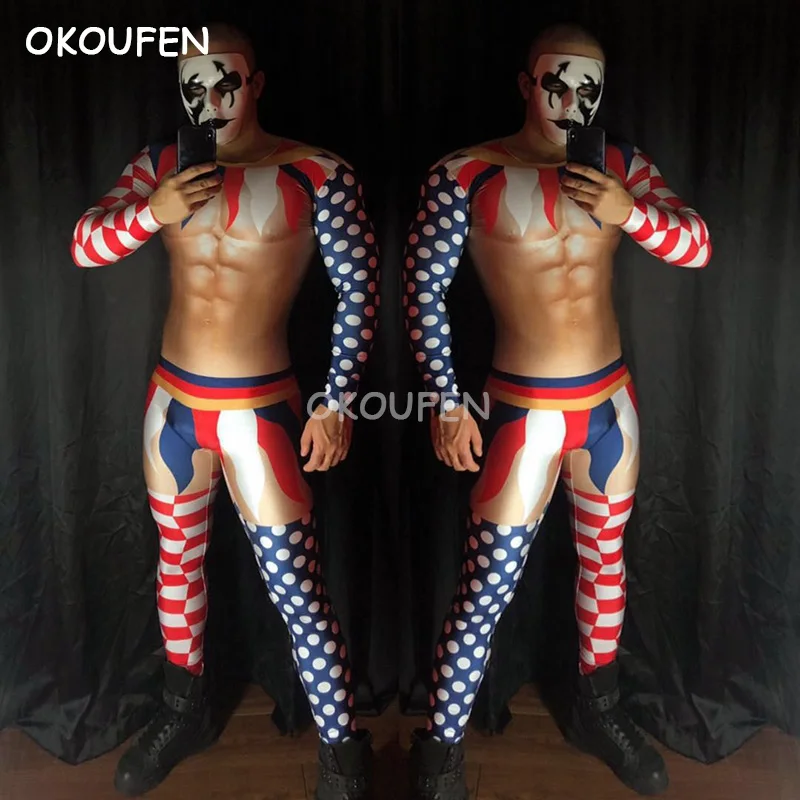 Bar nightclub male singer DS 3D fake muscle abdominal muscles clown stitching theme party show stage performancecostume |