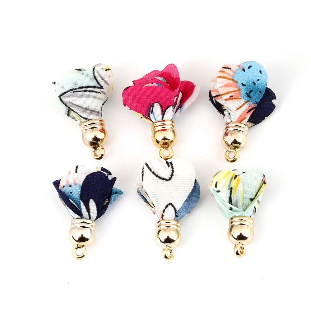10pcs/lot 30mm Gold Color Fabric Flower Tassel For Keychain Cellphone Straps Jewelry DIY Earrings Finding | Украшения и