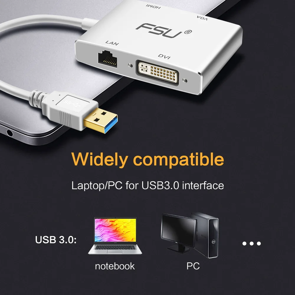 FSU 4 в 1 USB 3 0 к HDMI VGA DVI концентратор адаптер 10/100 гигабит Ethernet Lan кабель для ноутбука| |