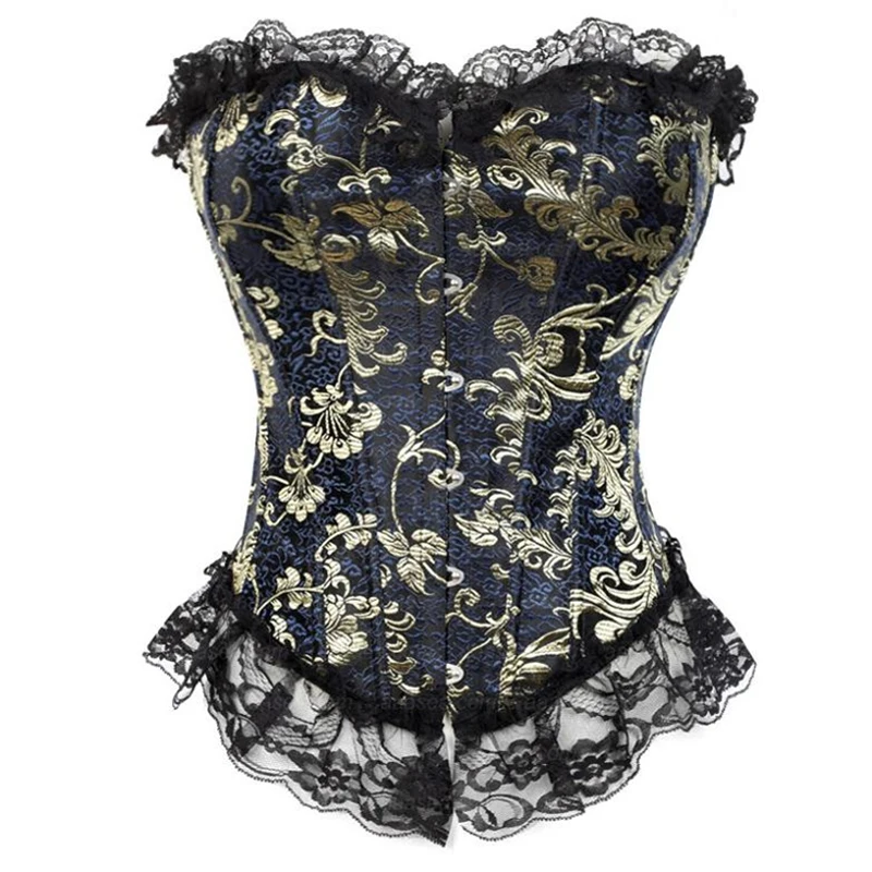 2017 Женский новый сексуальный синий без бретелек ГОФРИРОВАННЫЙ парчовый Корсет