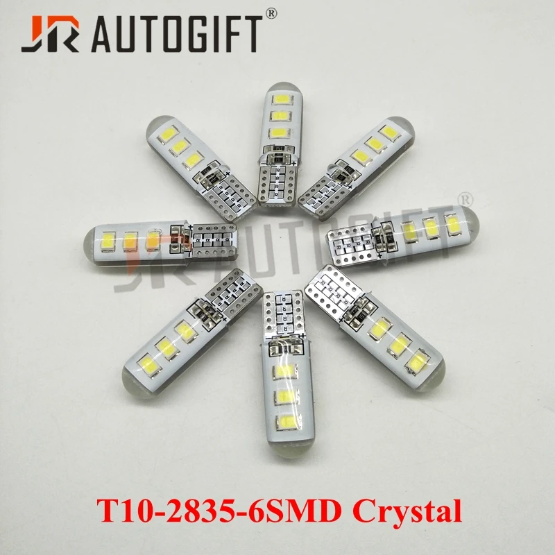 

100 шт. Стайлинг автомобиля T10 W5W 6smd 2835 3528 хрустальная лампа парковочный Кристалл 12 В белая силиконовая 6 Светодиодная лампа внешсветильник ла...