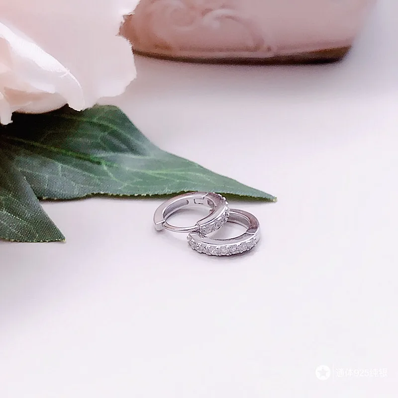 Серьги из стерлингового серебра 925 пробы, модные циркониевые белые и черные круглые маленькие кольца для ушей, Милые простые трендовые женские ювелирные изделия для ушей