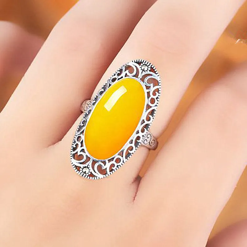 Женское серебряное кольцо для помолвки Винтажное с овальным кабошоном 11x22 мм |