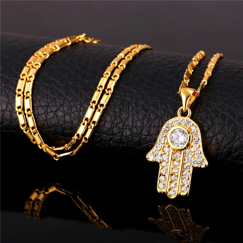 Collare Fatima Hamsa ручная подвеска с кубическим цирконием и кристаллами религиозный