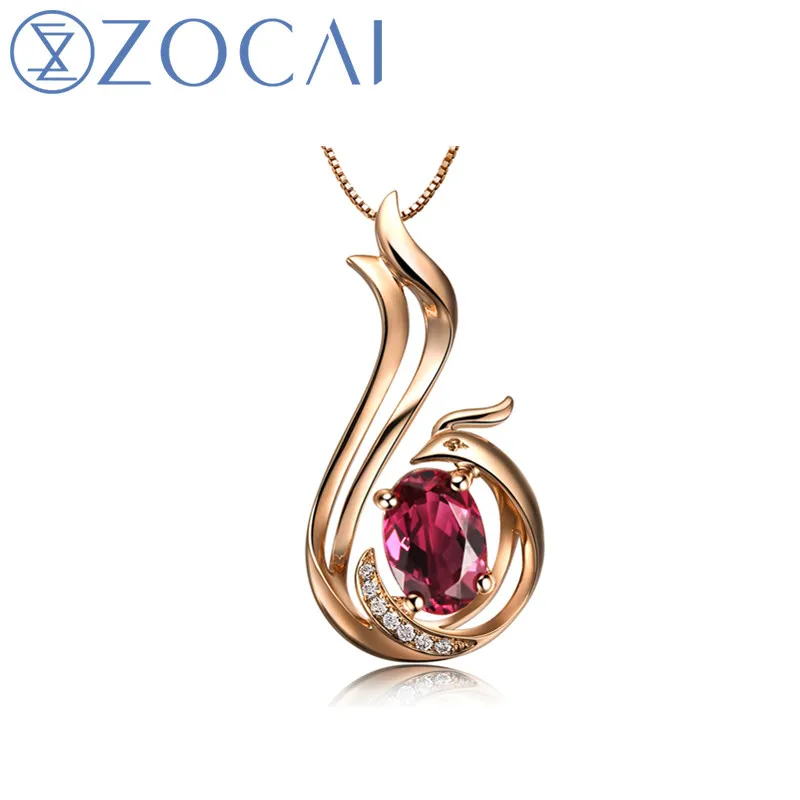 Подвеска бренда ZOCAI Phoenix 0 02 карата Rubellite из настоящего золота 18 карат подлинный 925