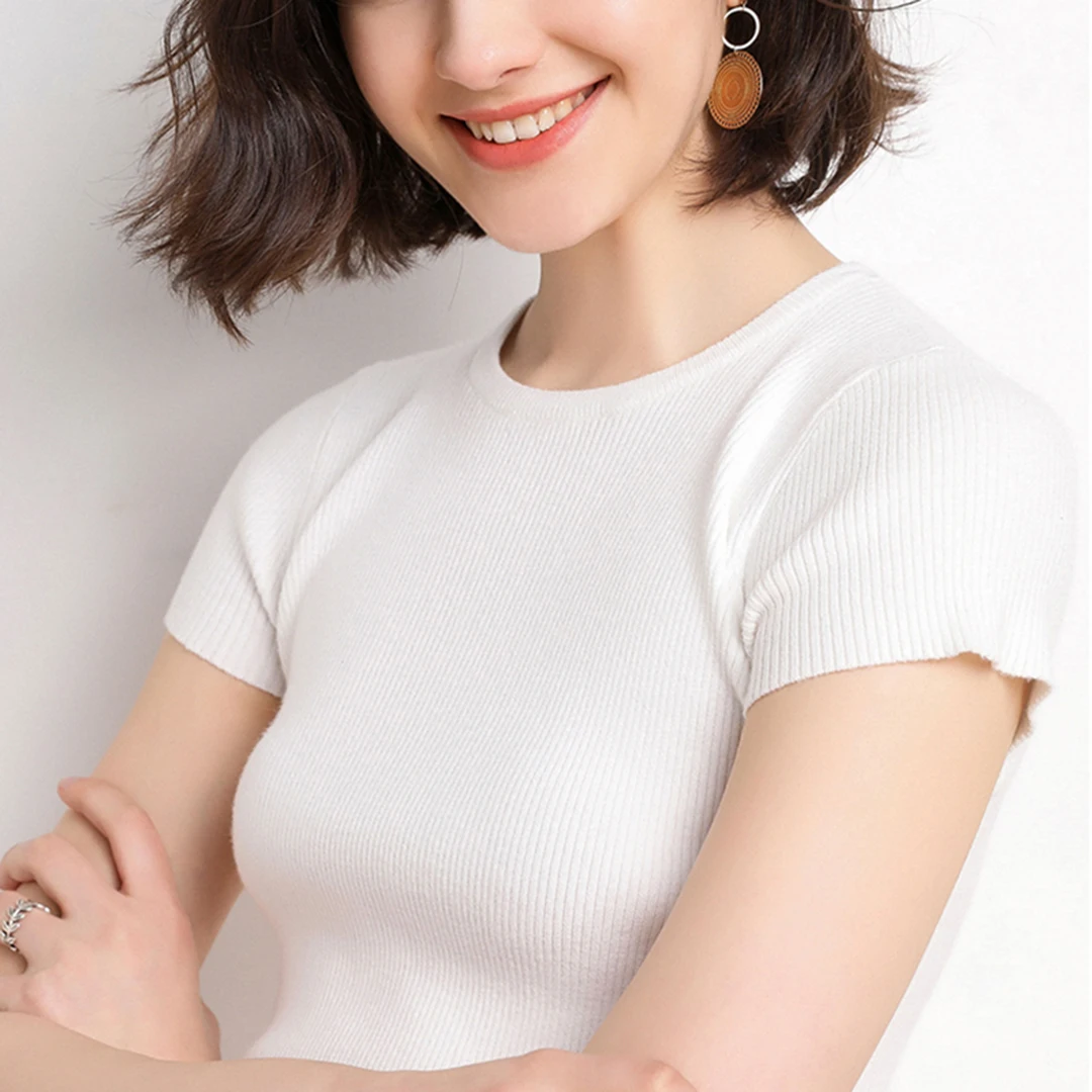 Soft Round neck Sweaters and Pullovers for Women Cashmere Vertical Short Sleeve Spring Autumn Blouse Tops Female Brand Jumper | Женская