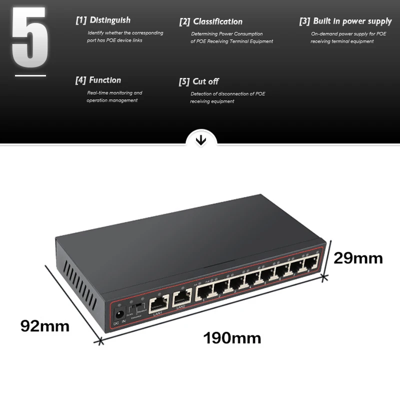 Выключатель инъектор PoE 10 портов 8 48 В сетевой коммутатор Ethernet 802 3 af/at для ip