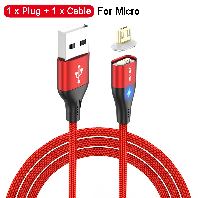 Red For Micro Магнитный кабель для быстрой зарядки USLION 1 м Micro usb type C для iPhone samsung Xiaomi 3A Micro usb type-C Магнитный кабель для зарядки и передачи данных - Цвет: Red For Micro