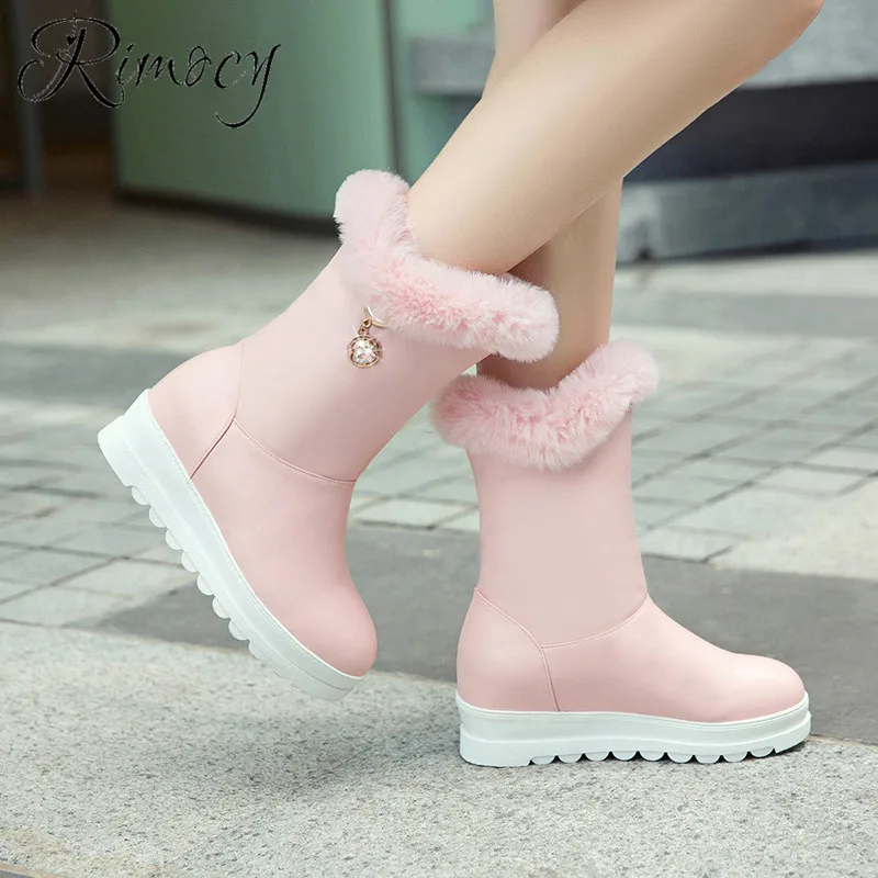 Rimocy Большие размеры зимняя обувь женские розовые botas mujer из искусственного меха