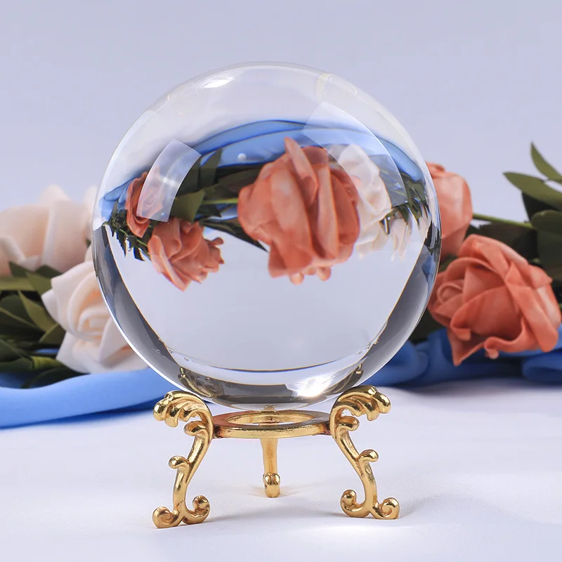 with gold base Фотография хрустальные линзы шар орнамент фэншуй Глобус гадание кварц волшебный стеклянный шар для домашнего декора для Прямая поставка - Цвет: with gold base