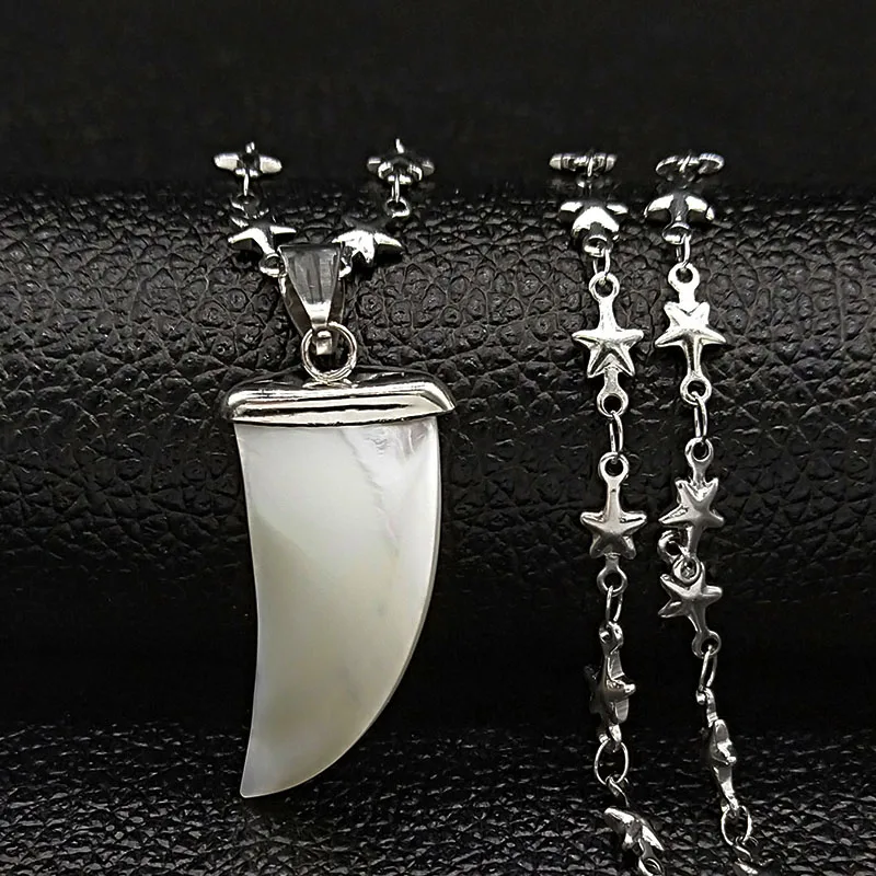 

2021 New Fashion Spike Stainless Steel Shell Statement Necklace for Women Silver Color Necklaces Jewelry collier femme N19081