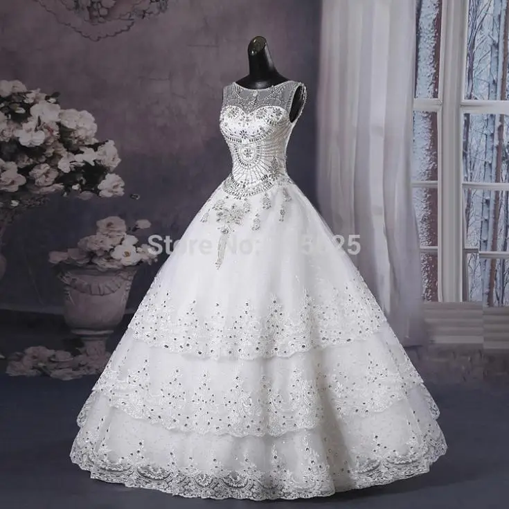 2014 Lace White Beaded Crystal Scoop Cap Sleeveless Up Court Train Floor Length Wedding Dress Ball Gown H343|dress groom|dresses hippiedress up new