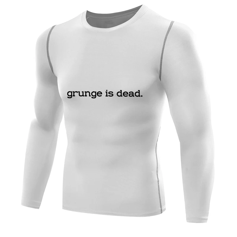 Мужская футболка grunge is dead белая с длинным рукавом для фитнеса|compression shirt|compression shirt