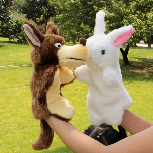 

Parent-child baby plush toy birthday gift soft animal hand puppet night bedtime story rabbit & wolf Christmas present 2pcs/lot