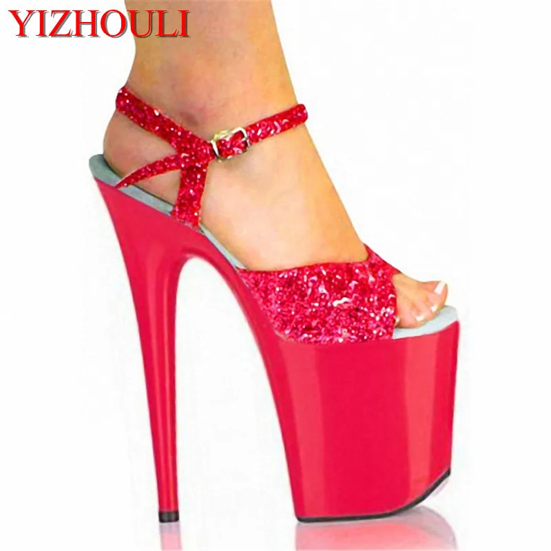 Sexy 8 inch round toe high heels, open toe women 20 cm high heels banquet pole dance show, dance shoes