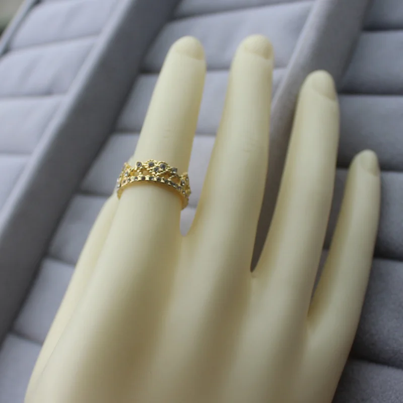 Женское кольцо с короной золотистого цвета стразы Размер 6|rhinestone crown ring|crown ringwholesale