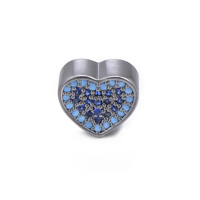 Pipitree 3pcs/lot Fashion Blue Zircon Heart Beads Charms fit Bracelet &amp Necklace Copper DIY CZ Charm Bead Spacers Jewelry Making |
