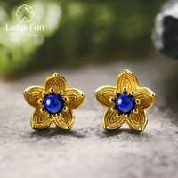 lotus fun real 925 sterling silver natural lapis creative handmade fine jewelry fresh flower stud earrings for women brincos