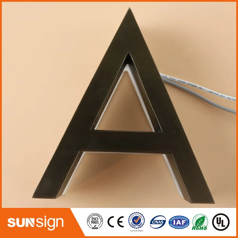 Custom 3D LED Backlit Brushed Stainless Steel Letters Business Signs for Outdoor Advertising Customized