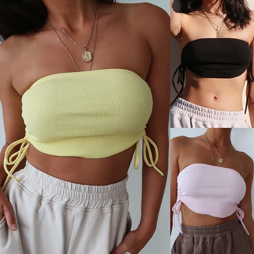 Женский трикотажный Топ без бретелек Bralette с бантом боковым регулированием на
