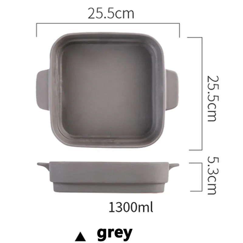 grey 4 цвета Керамическая бинауральная квадратная Сырная запеченная тарелка противень для выпечки западные блюда миска для духовки 1.3л высокая температура 600C - Цвет: grey