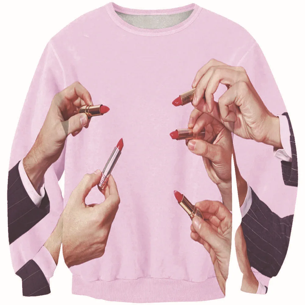 2015 3D digital printing multiple sets of head sweatshirts holding lipstick wholesale Sws0253 women sweatshirt|sweatshirt|sweatshirt salesweatshirt
