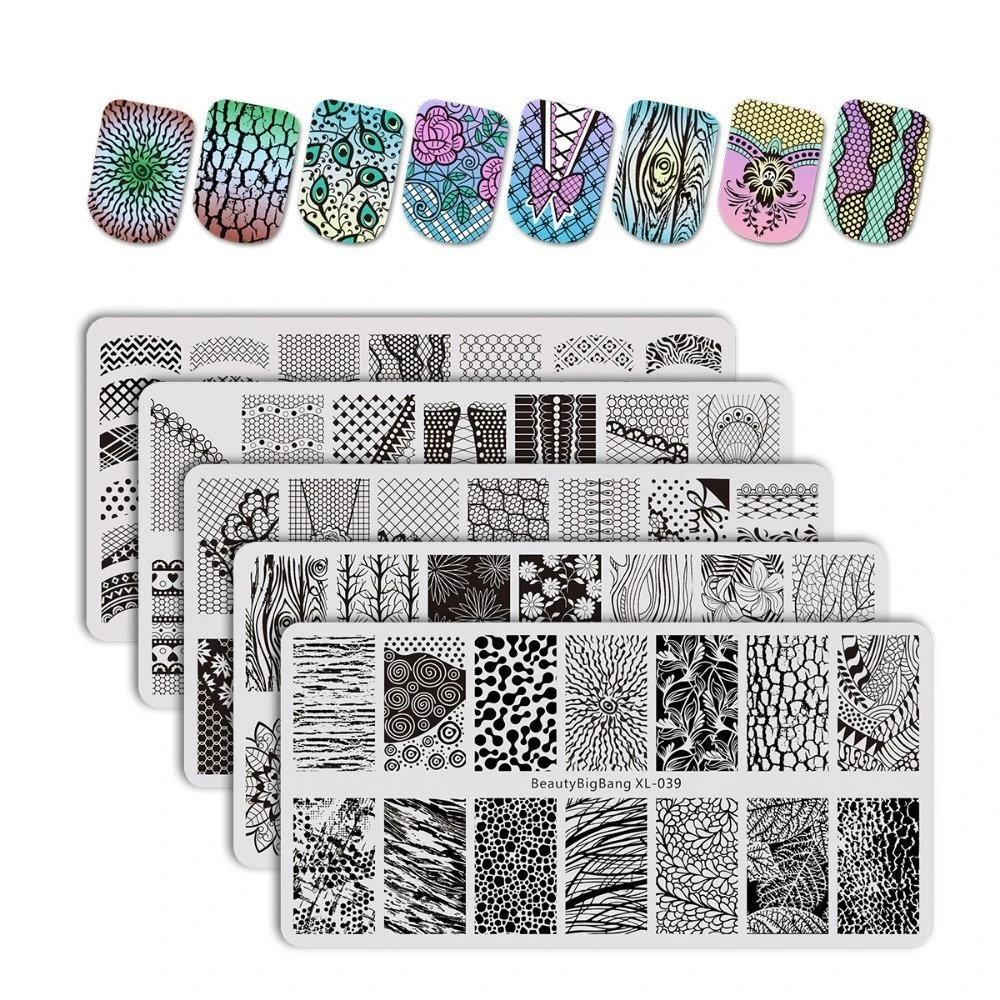 BeautyBigBang Stamping Plates 5PCS/set Flower Theme Nail Stencil For Nail Art Template Geometry Tree Nail Plate For Stamping