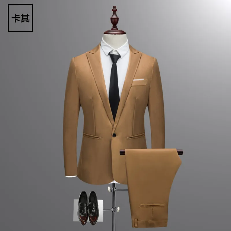 khaki Пиджак+ брюки) новые небесно-голубые остроконечные мужские костюмы с отворотом чистый цвет смокинги для жениха костюм на заказ свадебные костюмы размера плюс M-3XL - Цвет: khaki