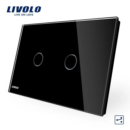 Black LIVOLO настенный выключатель, 2-ная 2-полосная, белый Стекло Панель, AU/стандарт США Сенсорный экран светильник переключатель VL-C902S-11 с Светодиодный индикатор - Цвет: Black
