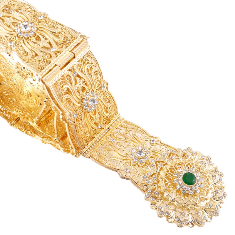 Multicolored crystal women's cutout waist chain belt long sleeve women's wedding dress metal belt adjustable length