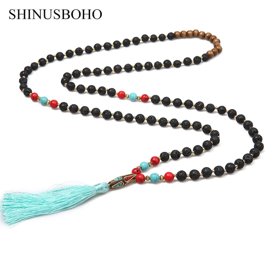 Ожерелье SHINUS BOHO в этническом стиле для женщин 108 мала вулканические камни