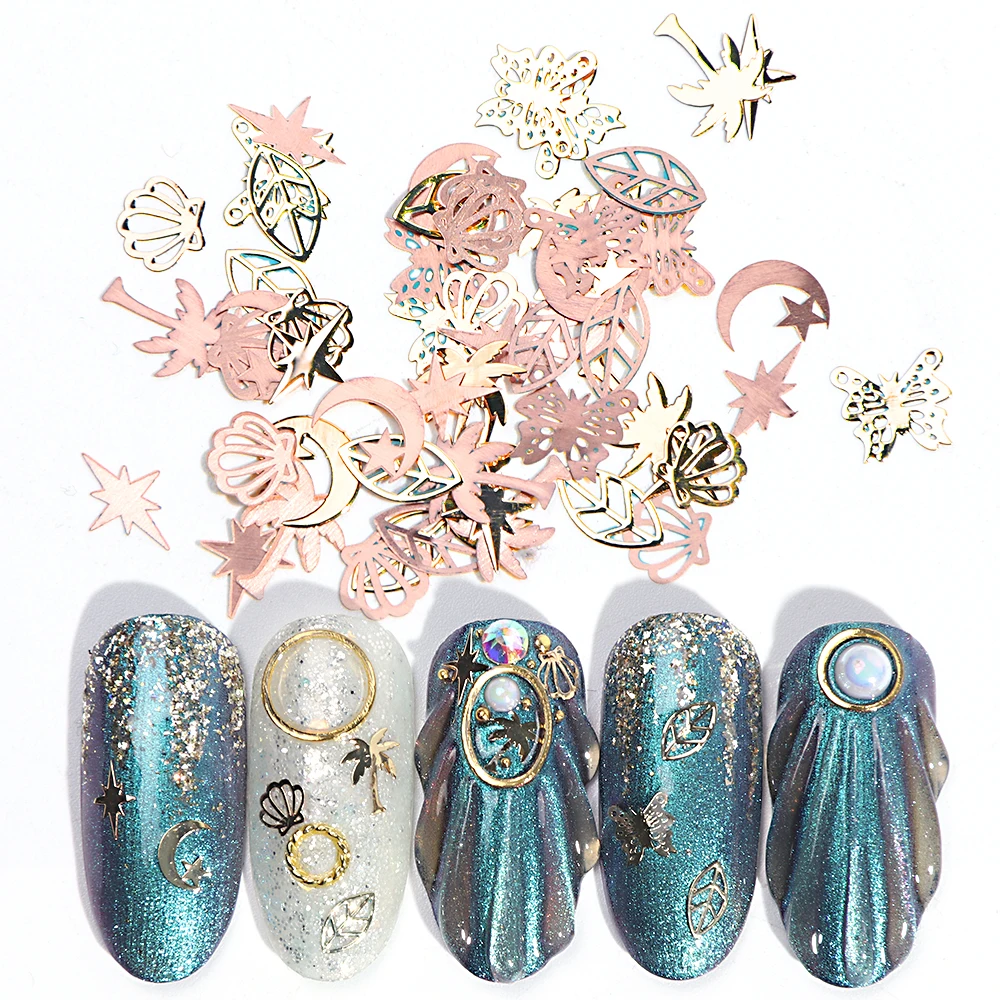 6 шт. золотые чешуйки для ногтей шпильки полые сплав блестка ультра тонкие