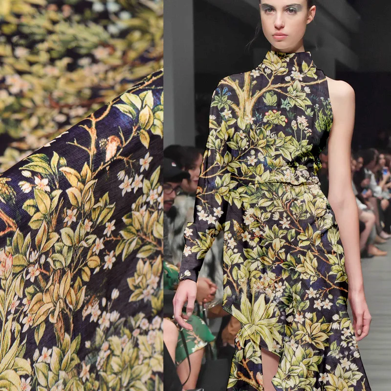 Новинка 2018 шелковая льняная ткань с рисунком дерева и теней для пожилых принтом