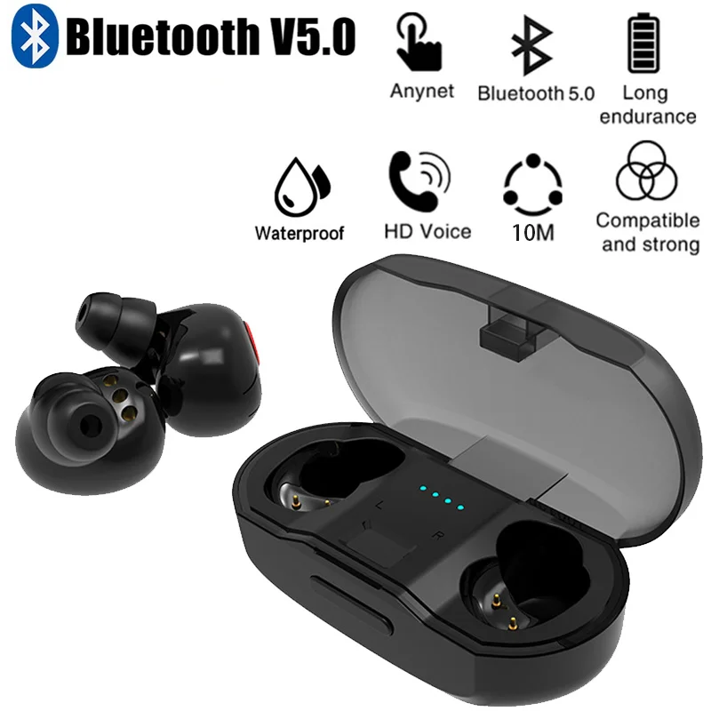 Мини беспроводные Bluetooth наушники V5.0 IPX5 водонепроницаемые шумоподавление бас