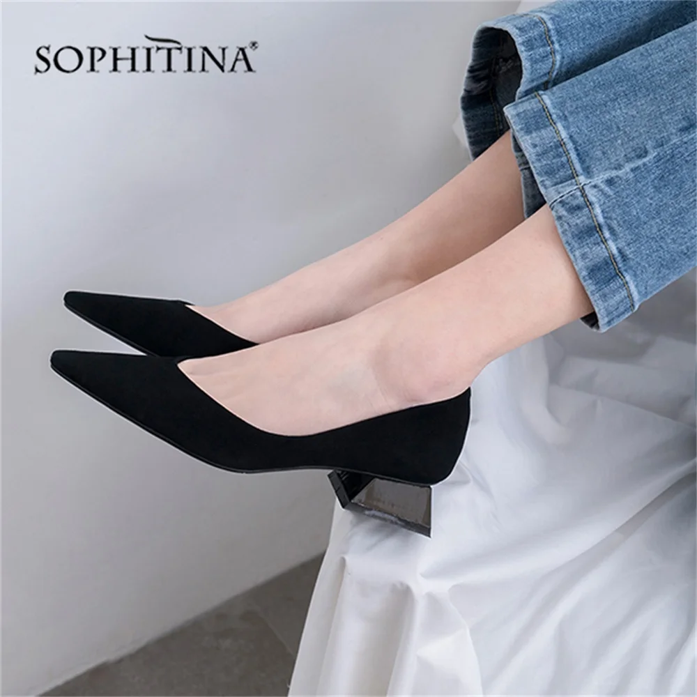 SOPHITINA/; женские туфли-лодочки; женские туфли из натуральной кожи на низком каблуке; элегантные туфли ручной работы с острым носком; офисные повседневные туфли-лодочки; MO154