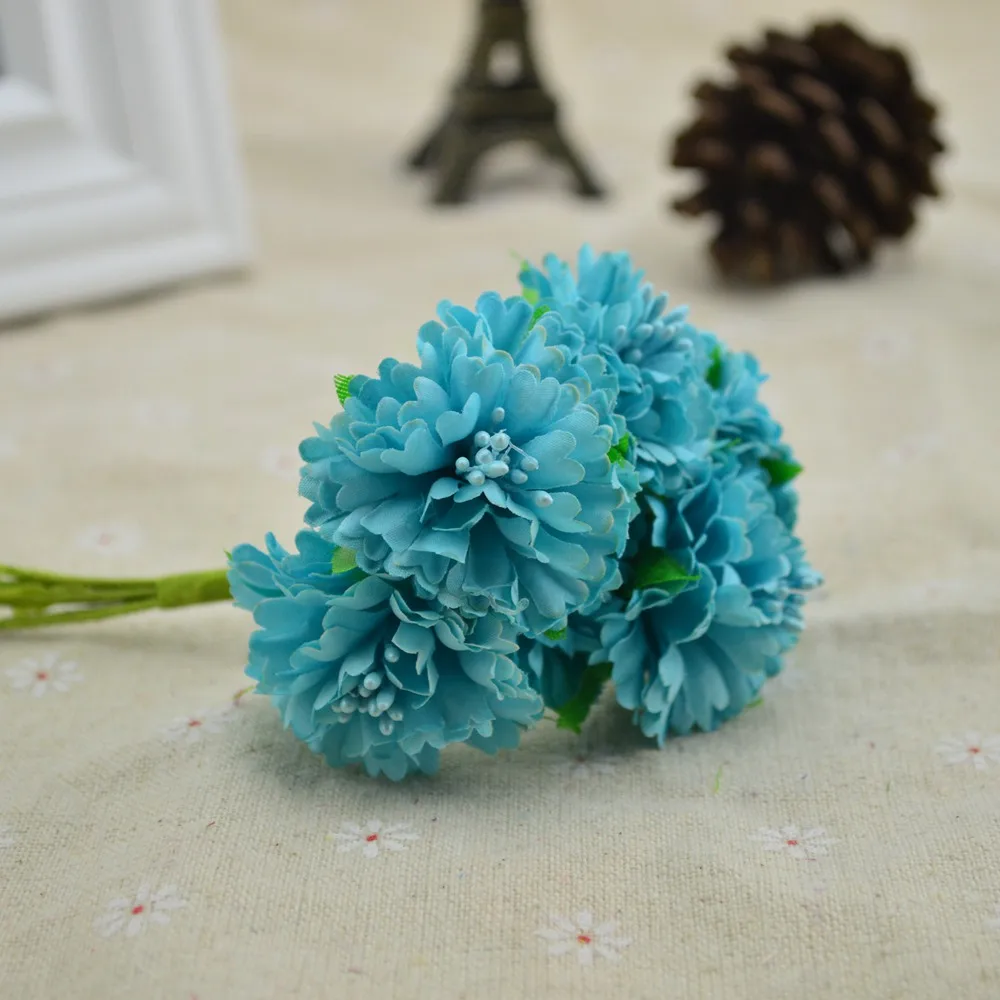 Tiffany 6 шт./набор шелковая Гвоздика diy ВЕНОК подарки Искусственные цветы к Рождеству для дома свадебный Декор Аксессуары Поддельные Скрапбукинг - Цвет: Tiffany