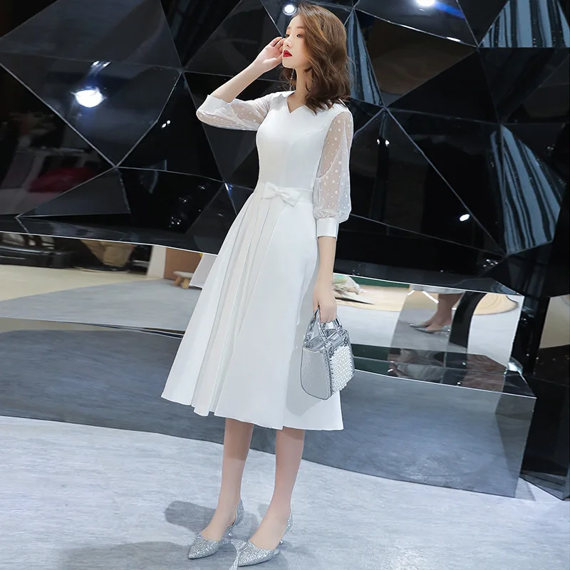 

White Slim Dress Chinese Oriental V-neck Wedding Women Sexy Short Cheongsam Evening Dress Elegant Princess Dresses Modern Qipao