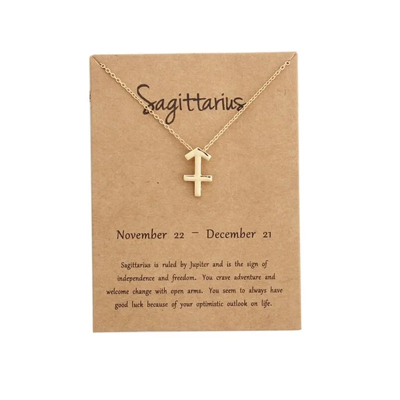 Sagittarius 12 Созвездие зодиака ожерелье с подвеской со знаком Золотая короткая цепочка колье Leo Libra ожерелье s для женщин Девушка ювелирные изделия подарок на день рождения - Окраска металла: Sagittarius