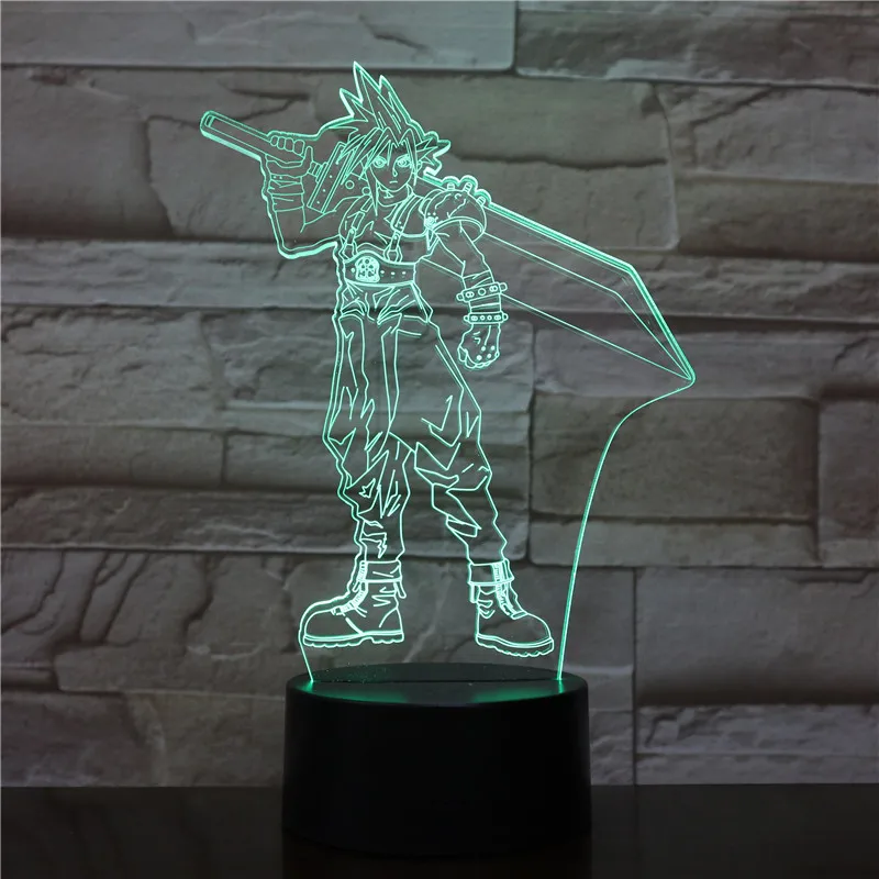 USB светодиодный 3d-ночник облако фигурка Strife украшения для маленьких мальчиков; детская одежда; детская игра "Подарки" Final Fantasy 7 настольная лампа прикроватный neon