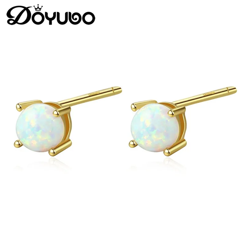 

DOYUBO женские белый опал, сереьряные серьги гвоздики классический золотой Цвет 925 стерлингового серебра круглые серьги с опалом, хорошее ювел...