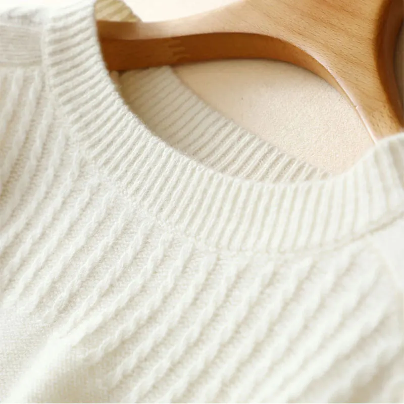 Casual O Neck Womens Cashmere Sweaters 100% Ribbed Knitted Pullover Female White Korean Flare Sleeve Winter Jumper For Women | Женская
