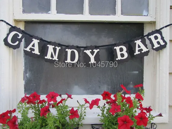 Бесплатная доставка 1 X Черный БАННЕР CANDY BAR для свадебной фотополоски Знак подвесных гирлянд Партийное украшение.